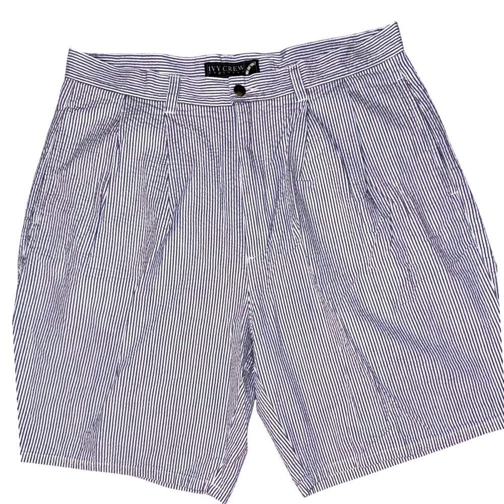 Ivy Crew Explorer Mens 36 Seersucker Shorts Blue White Striped‎ Pleated Cotton